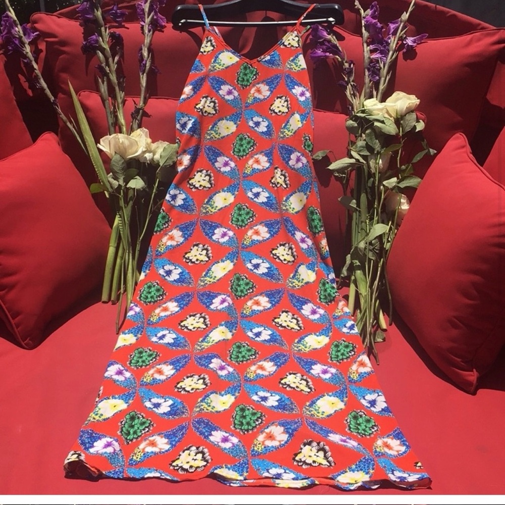 Luxe Vibrant Floral Maxi Dress - Red, Blue, Green